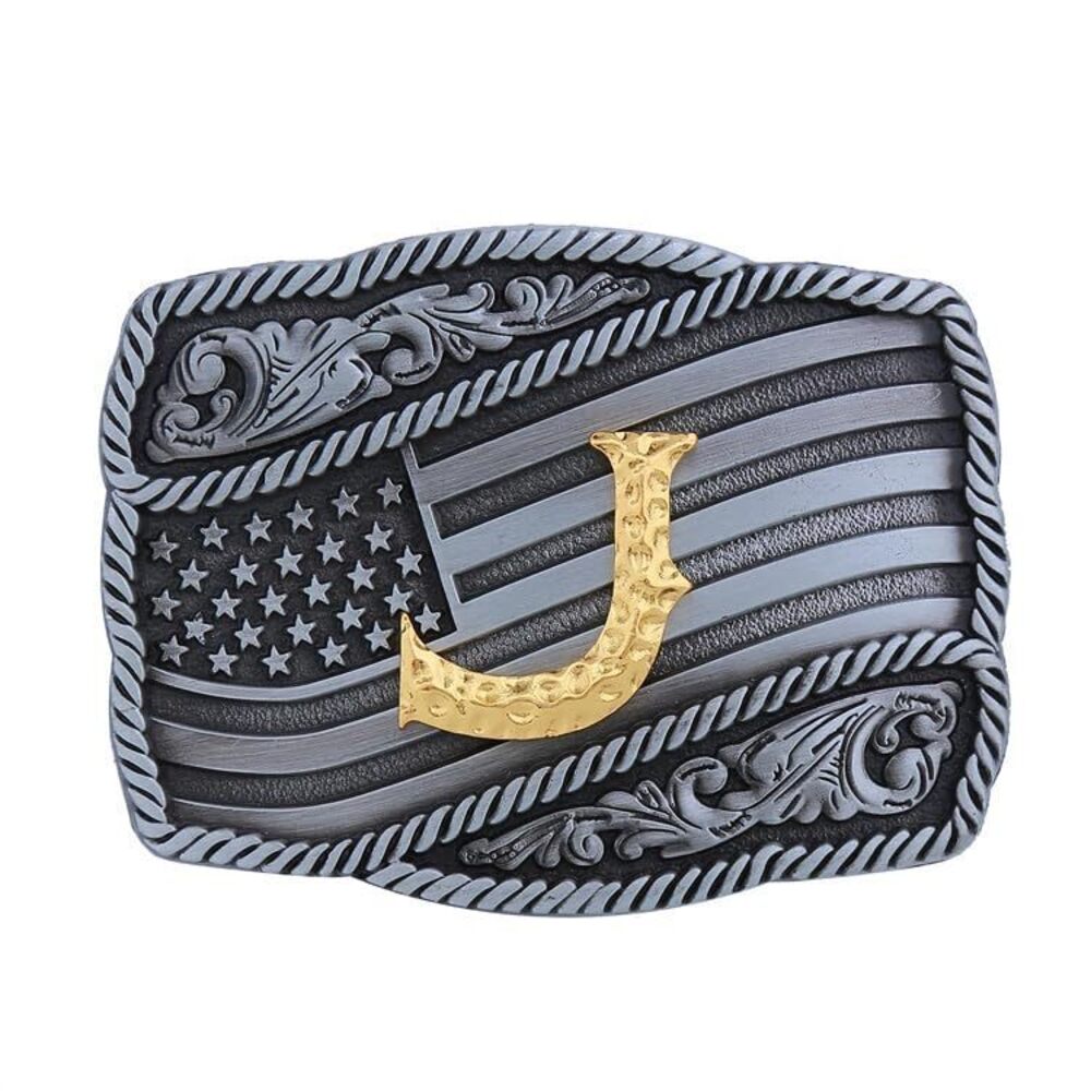 6397 Western Cowboy Belt Buckle , Initial Letters American Flag Belt Buckle